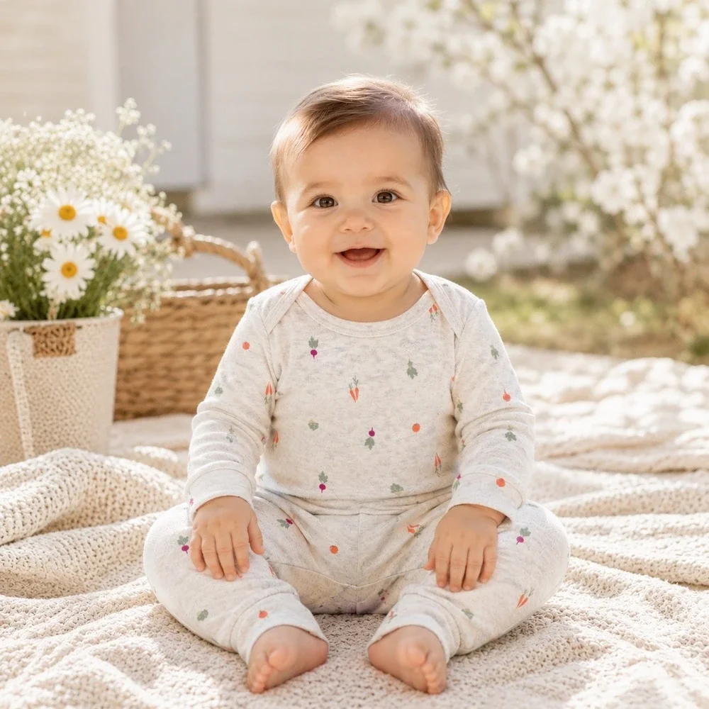 Carter's Just One You Baby 12M Vegetable Print Pajama Set Gray 2pc NWT